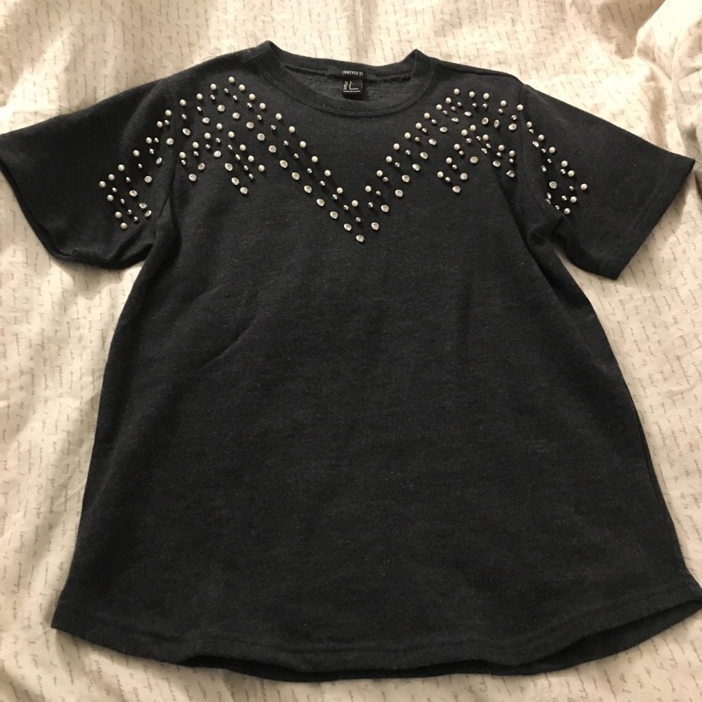 Forever 21 black/grey top with bead embroidery $15